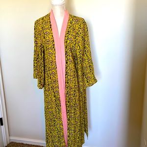 Leopard Print Kimono with Pink Trim
